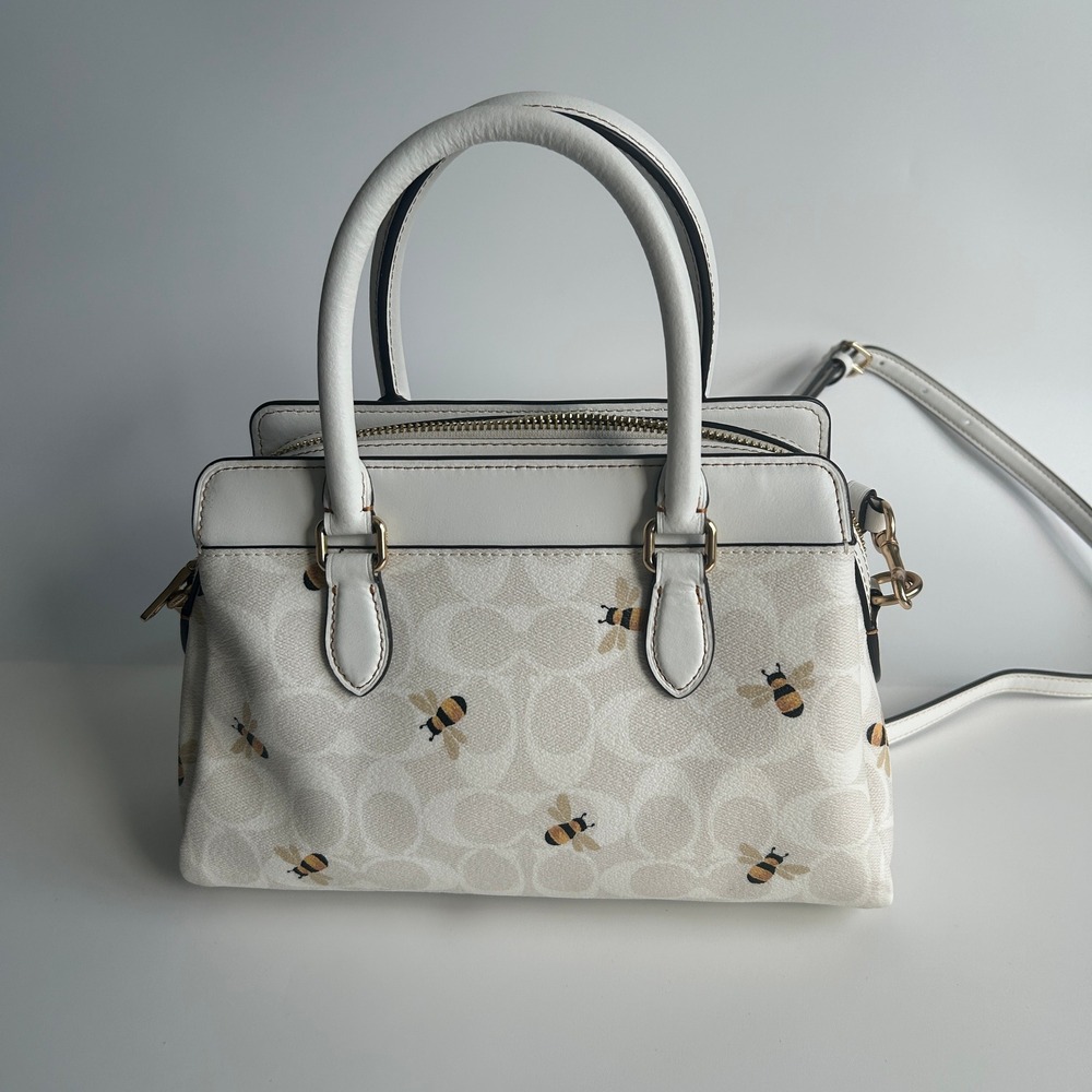 Coach Mini Darcie Carryall White Signature Bee Canvas Satchel Bag CH517 - Picture 3 of 12